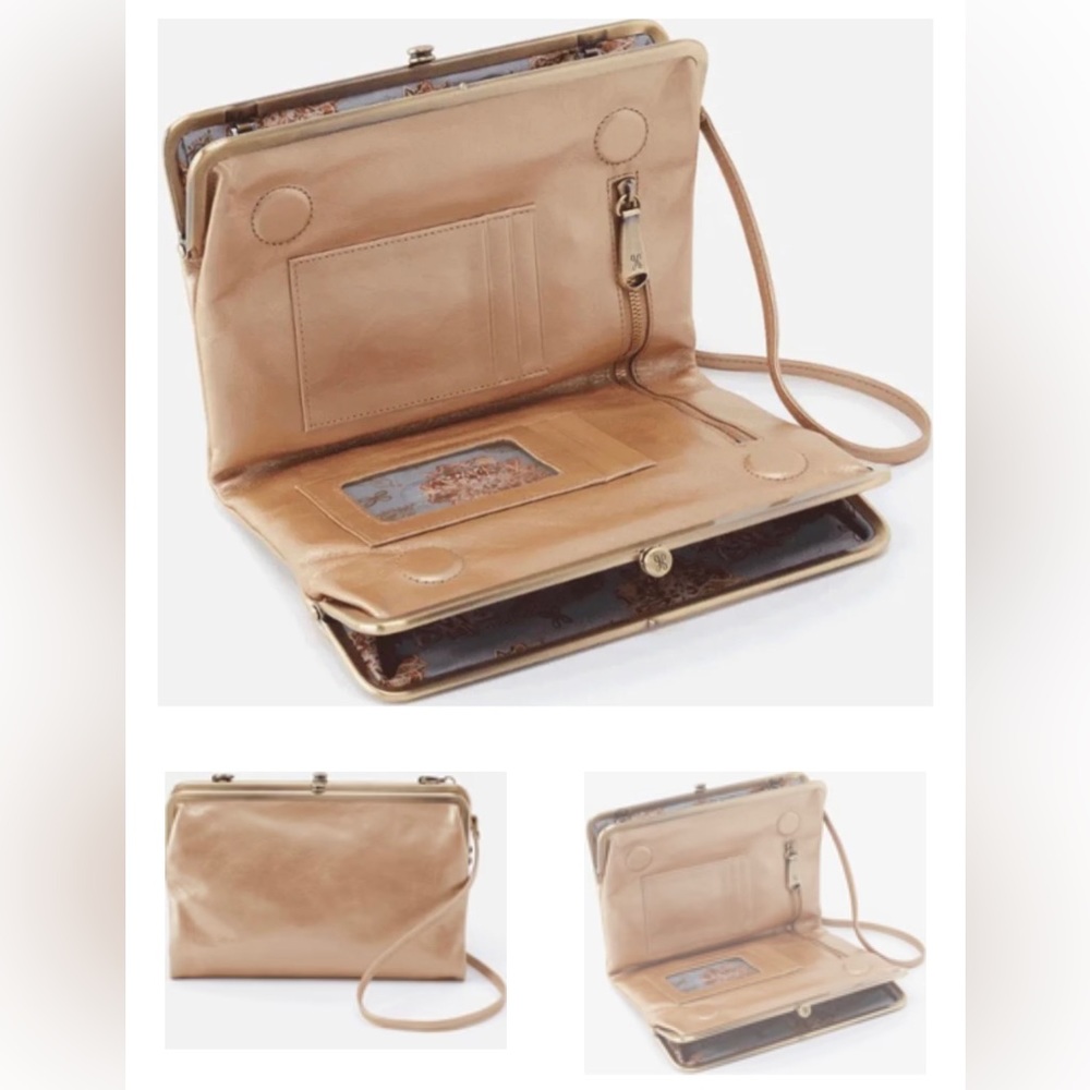 HOBO LEANNE LEATHER CROSSBODY/ CLUTCH WALLET - GOLD DUST